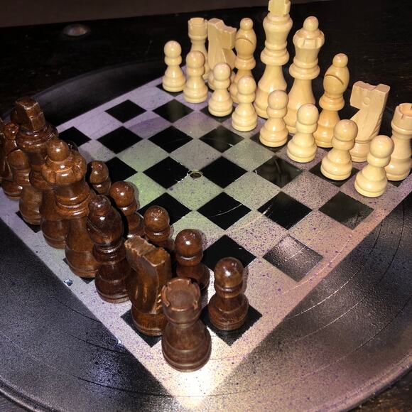 Vinyl Chess Set - Spotted Chrome & Black - Picture 3 of 13
